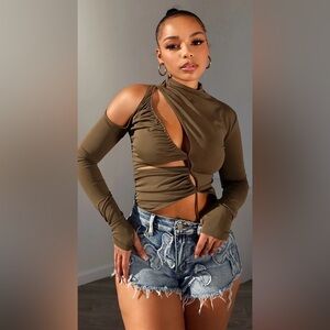 Asymmetrical Brown Long Sleeve Bodysuit